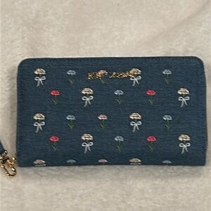Betsy Johnson Denim Floral Embroidered Wristlet Wallet NWT